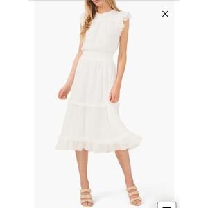 Elegant Tiered Midi Dress with Ruffle Sleeves